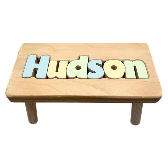 Cubby Hole Toys Wood “Hudson” Children’s Name Puzzle Stool - Picture 2 of 6